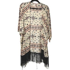 Mauve women’s size M ivory southwest print fringed long sleeve open cardigan